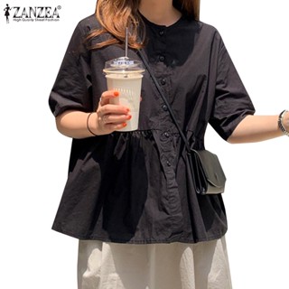 Zanzea เสื้อคอกลม แขนสั้น เย็บปะติดปะต่อกัน สไตล์เกาหลี สําหรับผู้หญิง