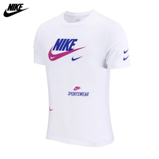Nike ของแท้ 100% เสื้อยืด ผ้าฝ้ายแท้ นิ่ม ระบายอากาศ พิมพ์ลายหลายตะขอ น้ําหนักเบา สําหรับผู้ชาย