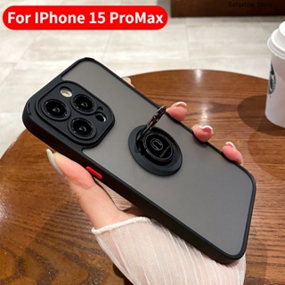 Shockproof Silicone Case For IPhone 15 Pro Max Plus 15Pro 15Plus IPhone15 ProMax 5G Transparent Matte With Ring Phone Case Holder Casing Bracket Camera Protection Hard Back Cover