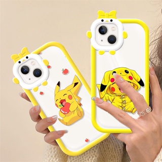 เคสโทรศัพท์มือถือ ซิลิโคนนิ่ม TPU ใส กันกระแทก ลายปิกาจู 3D ประดับโบว์ สําหรับ Huawei Nova 9 SE 10 7 Pro P30 P40 P50 Pro Mate 40 Pro Honor 70 5G