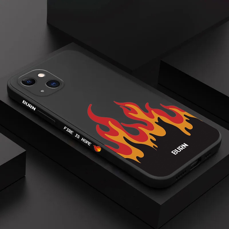 เคสโทรศัพท์มือถือ ซิลิโคนนิ่ม กันกระแทก ลาย Fierce Fire สําหรับ iPhone 15 14 12 11 13 Pro Max 14 Plu