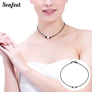 Sefl2.K สร้อยคอโชคเกอร์ โชคเกอร์ เชือกหนังเทียม ประดับลูกปัดมุกเทียม เรียบง่าย ของขวัญ เครื่องประดับ สําหรับผู้หญิง