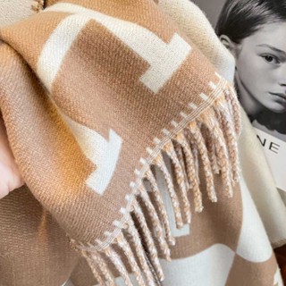 Winter new cashmere men and women Lovers scarf fine plaid striped letter printing scarf double-sided two-color fringed luxury long scarf thick warm oversize shawl