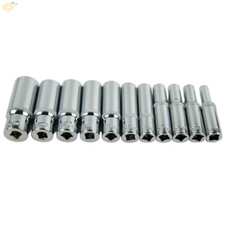 【VARSTR】Hex Socket Deep Sockets Hexagon Lengthened Socket Wrench Head Silver 4-14mm 50mm