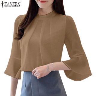 Zanzea เสื้อเบลาส์ คอกลม แขน 3/4 สีพื้น แฟชั่นเกาหลี สําหรับผู้หญิง