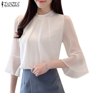 Zanzea เสื้อลําลอง คอกลม แขน 3/4 สีพื้น สไตล์เกาหลี สําหรับผู้หญิง