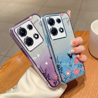 เคสโทรศัพท์มือถือแบบนิ่ม TPU แต่งกลิตเตอร์ ไล่โทนสี ลายดอกไม้ ระยิบระยับ สําหรับ Infinix Note 30 4G 5G 2023 Note30