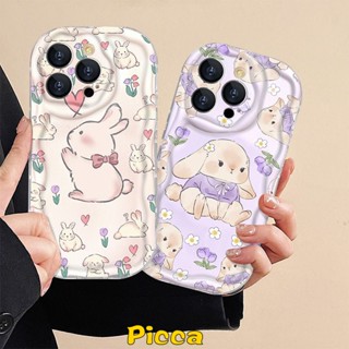 เคสโทรศัพท์มือถือ ขอบโค้ง ลายกระต่าย ดอกไม้ 3D สําหรับ Samsung A50 A04s A52s A32 A51 A04E A33 A10s A30 A02s A31 A11 A03 A34 A12 A23 A14 A13 A03s A54 A20s A21s A50s A24 A20 A04 A52 A53