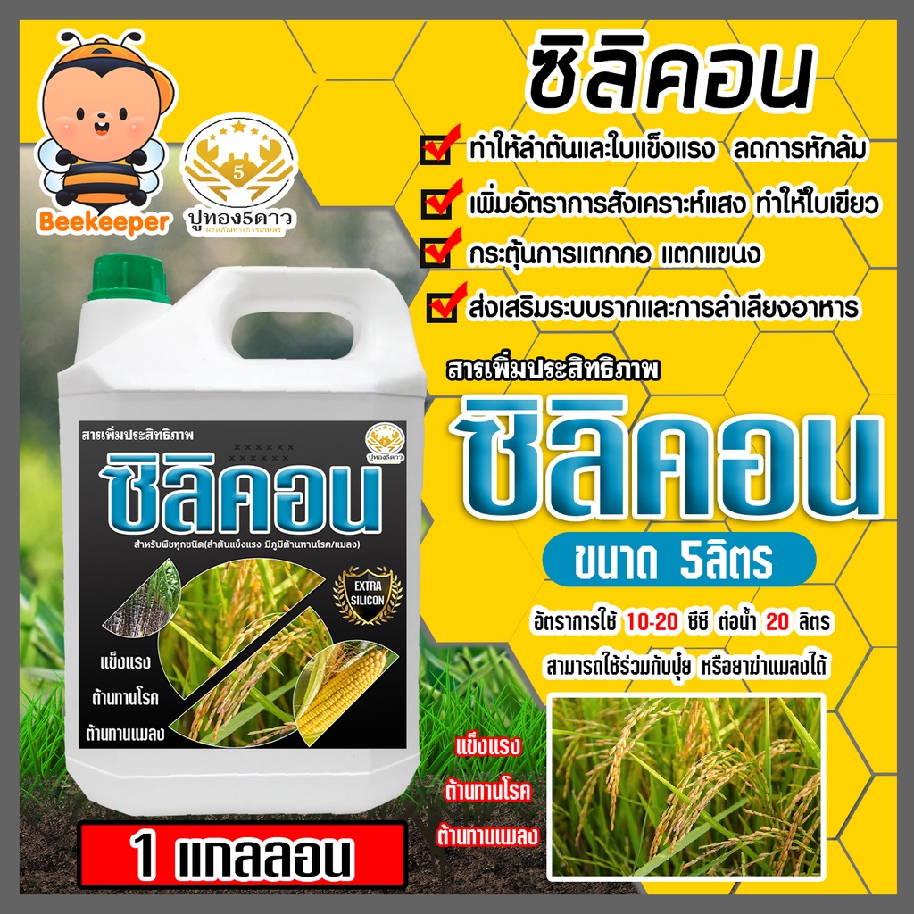 สารเพิ่มประสิทธิภาพ ซิลิคอน ชนิดน้ำ ขนาด 5ลิตร ตราปูทอง ช่วยให้ใบแข็งแกร่ง ทนโรคและแมลง