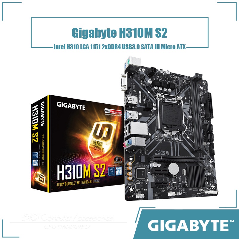 ใช้เมนบอร์ด Gigabyte H310M S2 (INTEL 8.9GEN CPU) Intel H310 LGA 1151 2xDDR4 2666MHz USB3.0 SATA III 