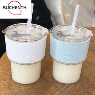 Suchenth ขวดน้ํา พร้อมหลอดดูด 400 มล. พร้อมฝาปิด สําหรับแก้วกาแฟ