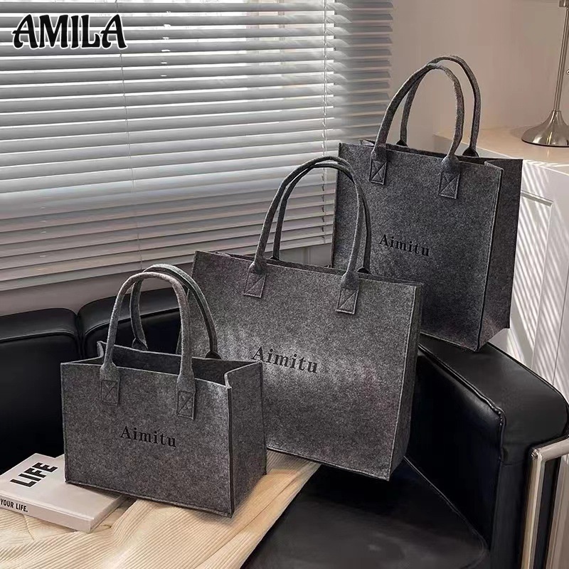 AMILA กระเป๋าผ้าสักหลาดตัวอักษร ins กระเป๋าสะพายไหล่สาวยอดนิยม ความจุสูง ลำลองทุกการแข่งขัน