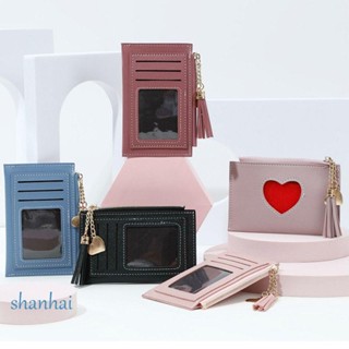 Shanhai กระเป๋าสตางค์ หนัง PU มีซิป สองด้าน ใส่เหรียญได้ สําหรับผู้หญิง