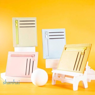 Shanhai กระเป๋าสตางค์ กระเป๋าใส่บัตร ขนาดเล็ก มีซิป สีแคนดี้ แฟชั่นเกาหลี สําหรับนักเรียน