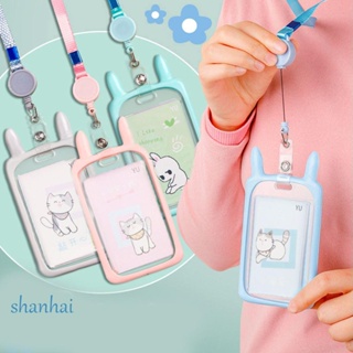 Shanhai กระเป๋าใส่บัตรนักเรียน รูปรถบัส กระต่าย แมวน่ารัก ปรับได้ สีใส