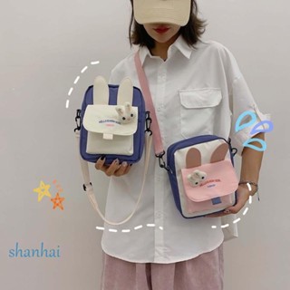 Shanhai กระเป๋าสะพายข้าง ทรงเมสเซนเจอร์ ลายกระต่ายน่ารัก ขนาดเล็ก แฟชั่นสําหรับผู้หญิง