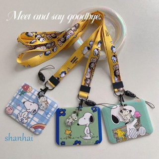 Shanhai กระเป๋าใส่บัตรเครดิต บัตรเครดิต ลายการ์ตูนสนูปปี้น่ารัก แบบพกพา พร้อมสายคล้อง