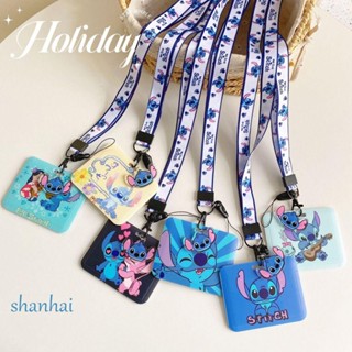 กระเป๋าใส่บัตรเครดิต ลายการ์ตูน Stitch น่ารัก แบบพกพา พร้อมสายคล้อง