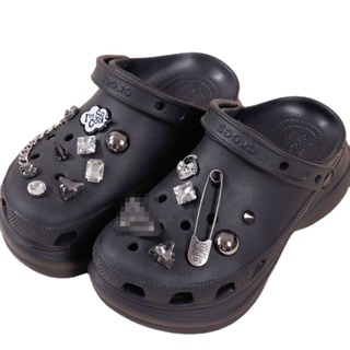 เครื่องประดับแฟชั่น โซ่โลหะคริสตัล Crocs พลอยหมุดย้ํา Jibits เสน่ห์เพชรดอกไม้ Crocs Jibbits ชุดสําหรับผู้หญิงรองเท้าเสน่ห์หมุดตกแต่ง