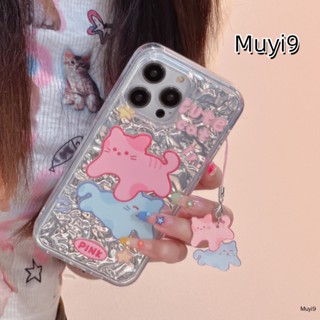 เคสโทรศัพท์มือถือนิ่ม กันตก ลายการ์ตูนแมวน่ารัก 3D สีชมพู สีฟ้า พร้อมจี้ สําหรับ IPhone14ProMax 13ProMax I12 Pro MAX i11 14 13Pro