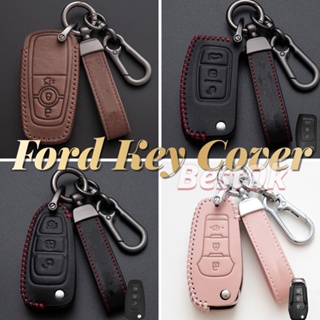 เคสกุญแจรถยนต์หนัง 3/4 ปุ่ม พร้อมพวงกุญแจ สําหรับ Ford Everest Trend Focus Territory Fiesta Raptor Ranger MK3 MK4 Kuga Fiesta Explorer