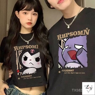 เสื้อยืดแขนสั้น พิมพ์ลาย Kuromi ระดับไฮเอนด์ แฟชั่นฤดูร้อน สไตล์สตรีท สําหรับคู่รัก 2023