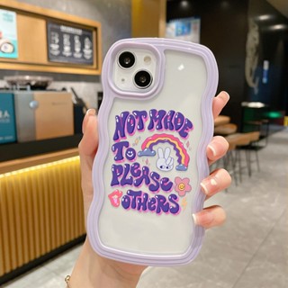 2อิน1 สีม่วง เคสโทรศัพท์คลื่น สำหรับไอโฟน 11 12 13 14 15 pro max 7 8 plus XR X XS MAX SE กันกระแทกนุ่มโปร่งใสรุ้งกระต่าย