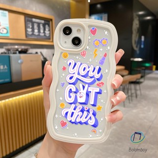 2อิน1 เคสโทรศัพท์คลื่น สำหรับไอโฟน 11 12 13 14 15 pro max 7 8 plus XR X XS MAX SE กันกระแทกนุ่มโปร่งใสคำภาษาอังกฤษสีม่วง