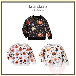 Laa6- เสื้อแขนยาว คอกลม พิมพ์ลายฟักทอง ค้างคาว ฮาโลวีน สําหรับเด็ก