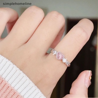 [simplehomeline] แหวนเงิน รูปหัวใจ โอปอล สีชมพู สร้างสรรค์ สไตล์วินเทจ เครื่องประดับ สําหรับผู้หญิง พร้อมส่ง