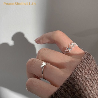 Peaceshells แหวนแฟชั่น รูปหัวใจ สีเงิน ปรับได้ เรียบง่าย เครื่องประดับ สําหรับผู้หญิง 1 ชุด