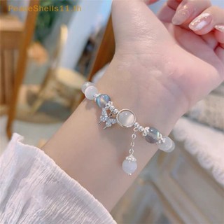 Peaceshells สร้อยข้อมือ จี้ลูกปัดคริสตัล โอปอลเทียม รูปดวงจันทร์ เรียบง่าย แฟชั่นเกาหลี เครื่องประดับ ของขวัญ TH