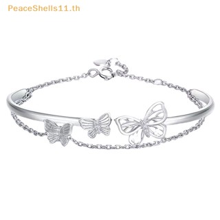 Peaceshells สร้อยข้อมือโซ่ สองชั้น จี้ผีเสื้อ ประดับพู่ ปรับได้ เครื่องประดับ สําหรับผู้หญิง