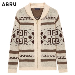 ASRV เสื้อกันหนาวผู้ชายยุโรปและอเมริกาซิปแขนยาว Jacquard ถักเสื้อแจ็คเก็ต