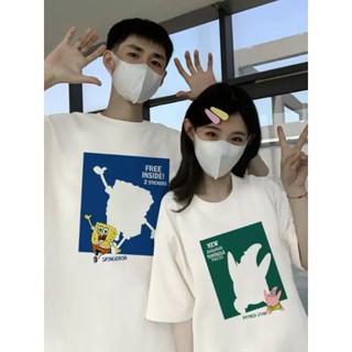 【Polyester】เสื้อยืดคอกลม แขนสั้น พิมพ์ลายการ์ตูน ทรงหลวม สไตล์เกาหลี เรโทร แฟชั่นฤดูร้อน สําหรับคู่รัก