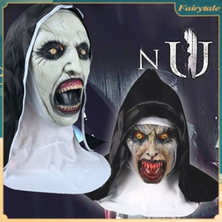 ❀ The Nun หน้ากากสยองขวัญฮาโลวีนเครื่องแต่งกาย Face Masques พร้อม Headpiece Full Face Latex หน้ากากปาร์ตี้ฮาโลวีนบรรยากาศ Props