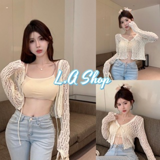 L.A Shop ​พร้อมส่ง (ขายแค่เสื้อคลุมไหมพรม) แขนยาว ผูกโบว์ลวดลายบนเสื้อ "32177" -C