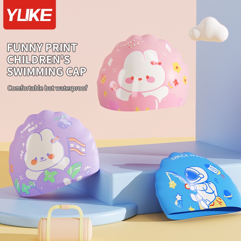 Yuke หมวกว่ายน้ํา ซิลิโคนนิ่ม กันน้ํา ใส่สบาย ลายการ์ตูนน่ารัก คุณภาพสูง สําหรับเด็กผู้ชาย และเด็กผู้หญิง 2023