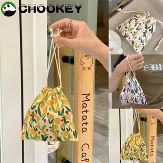 Chookey กระเป๋าหูรูด ผ้าแคนวาส ลายดอกทิวลิป แบบพกพา สําหรับผู้หญิง