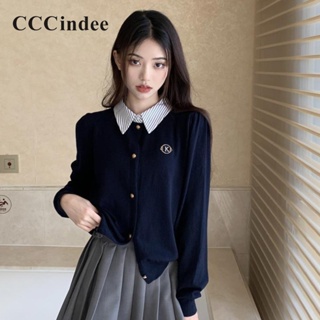 Cccindee ใหม่ เสื้อคาร์ดิแกนลําลอง แขนยาว คอปก เข้ารูป สีตัดกัน เข้ากับทุกการแต่งกาย แฟชั่นสําหรับสตรี 2023