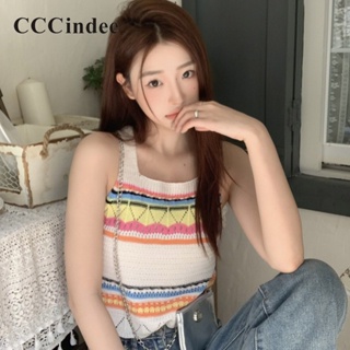 Cccindee ใหม่ เสื้อสายเดี่ยวลําลอง คอสี่เหลี่ยม ลายทาง สีตัดกัน เข้ากับทุกการแต่งกาย แฟชั่นสําหรับสตรี 2023