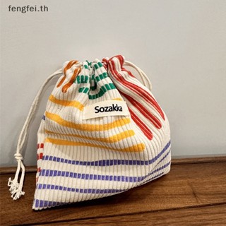Fengfei กระเป๋าใส่เหรียญ ผ้าลูกฟูก ขนาดเล็ก กระเป๋าใส่กุญแจ หูฟัง กระเป๋าเก็บหูรูด ผู้หญิง เครื่องประดับ ริมฝีปาก กระเป๋าเครื่องสําอาง กระเป๋าเชือก TH