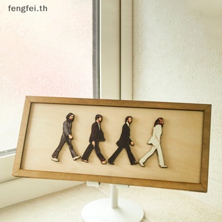 Fengfei ภาพจิตรกรรมฝาผนัง กรอบไม้ ลาย The Beatles Abbey Road สําหรับตกแต่งบ้าน สํานักงาน