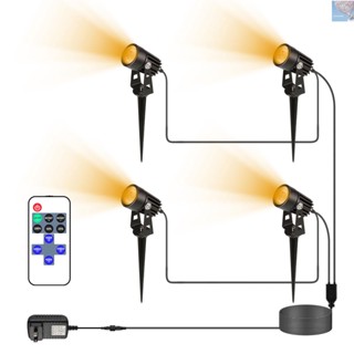 Doubth ไฟสปอตไลท์ LED IP65 สีขาวอบอุ่น กันน้ํา พร้อมรีโมตคอนโทรล สําหรับตกแต่งสวน สนามหญ้า กลางแจ้ง 4 ชิ้น