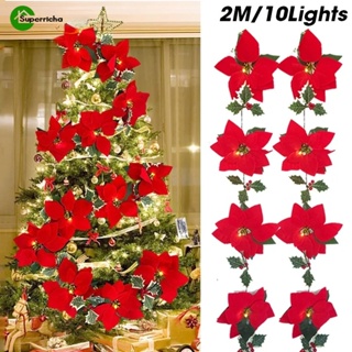 [สินค้าสุขสันต์วันคริสต์มาส] ดอกไม้ประดิษฐ์ Poinsettia 2 เมตร / เครื่องประดับตกแต่งต้นคริสต์มาส โต๊ะปาร์ตี้ / เครื่องประดับใบเบอรี่สีแดง