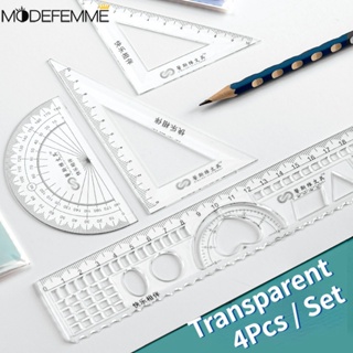  ไม้โปรแทรกเตอร์ ไม้บรรทัดสามเหลี่ยม พลาสติกใส ทรงตรง 4 in 1 สําหรับโรงเรียน สํานักงาน คณิตศาสตร์ 4 ชิ้นต่อชุด