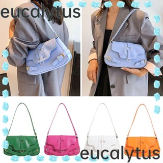 Eucalytus1 กระเป๋าสะพายไหล่ กระเป๋าถือ หนัง PU ขนาดเล็ก สีพื้น สําหรับสตรี