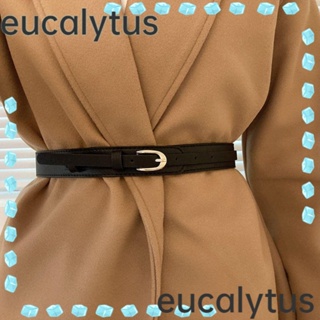 Eucalytus1 สายรัดเอว หนัง PU หัวเข็มขัดโลหะ สีดํากาแฟ สไตล์เรโทร สําหรับผู้หญิง