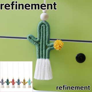 Refinement จี้พู่ผ้าฝ้าย รูปต้นกระบองเพชร แฮนด์เมด สีเขียว สําหรับแขวนตกแต่งผนัง ประตู ของขวัญคริสต์มาส