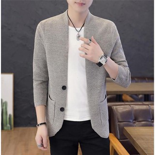 เสื้อกันหนาวลําลอง คอปกตั้ง เข้ารูป มีซิป สําหรับผู้ชาย